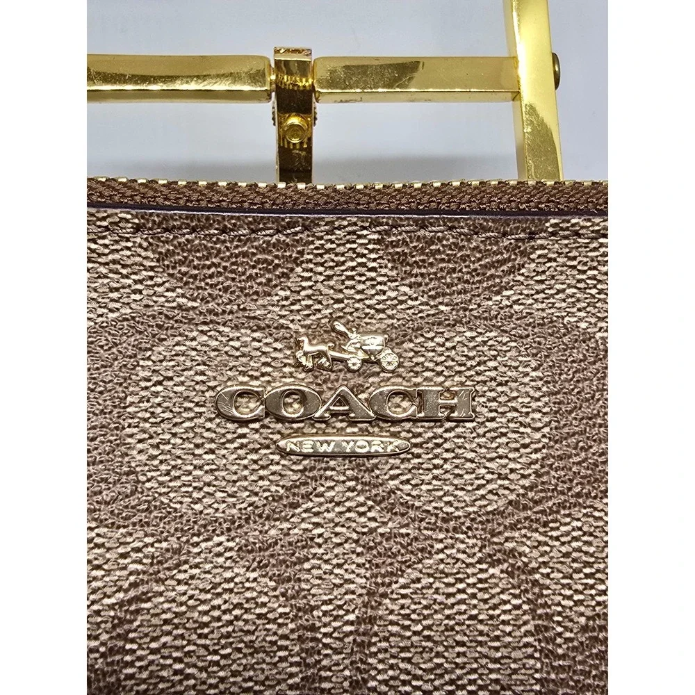 Authentic COACH Signature Wristlet  Gold Logo ‎ Preloved Charm
